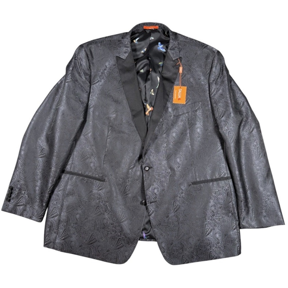 Tallia Men's 52 Long Gray Paisley Jacquard Blazer Floral Bird Lined Jacket NWT